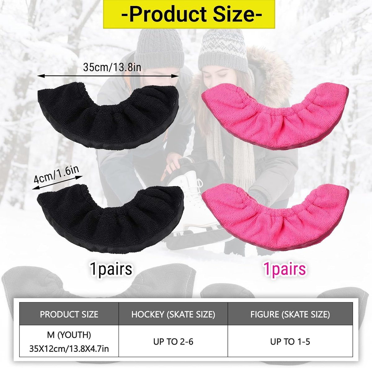 ijshockeyschaatsen set van 2 - elastische beschermhoezen 35cm - zwart fuchsia - SnelShoppen