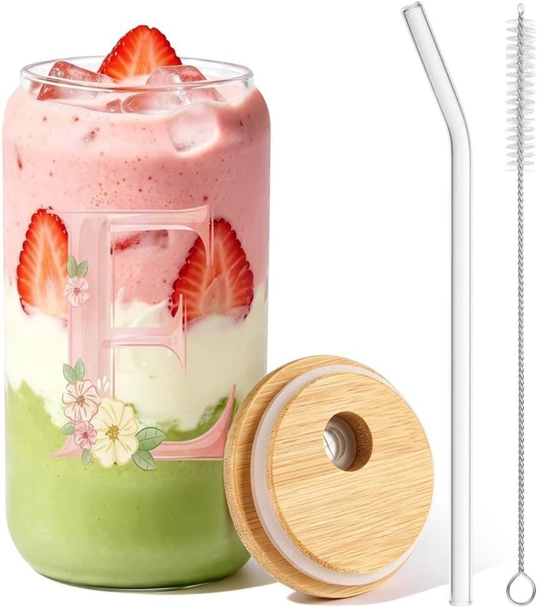 Glazen beker met deksel en rietje - 473ml - gepersonaliseerd - ideaal cadeau voor moeder of vriendin - SnelShoppen