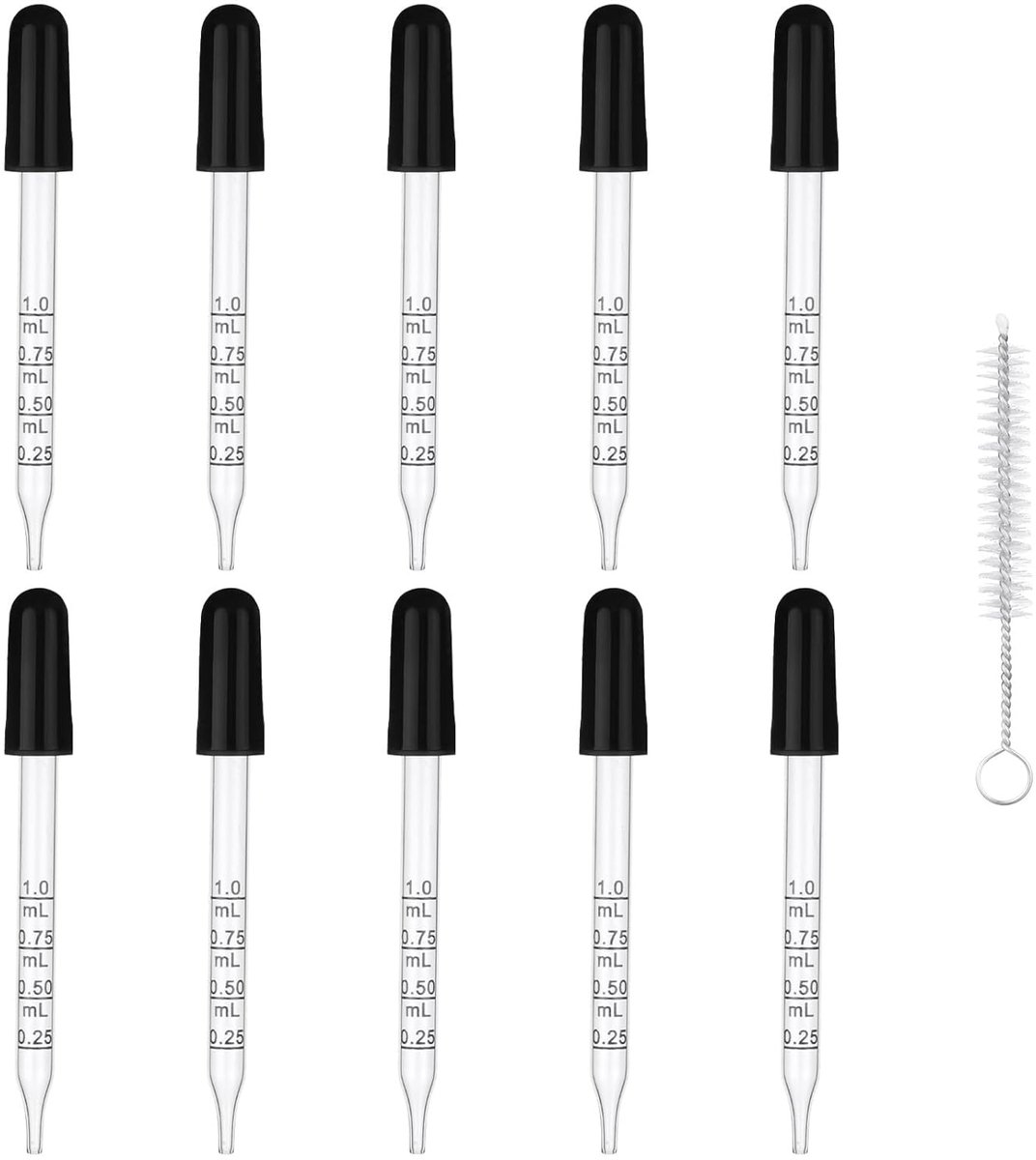 Glas Pipette 0.5ml - Met Rubber Kop - Met Metingen en Reinigingsborstel - Voor Experimenten en Ambachten - SnelShoppen