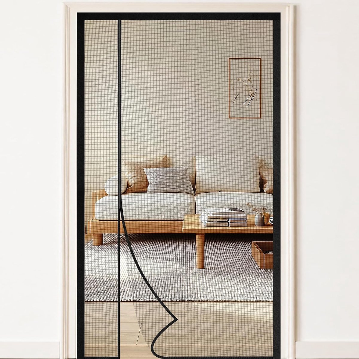 KZQ Magnetische hordeur 90 x 200 cm, zijdelings te openen, met krachtige magneten en klittenband over de volledige rand – geschikt voor balkondeuren