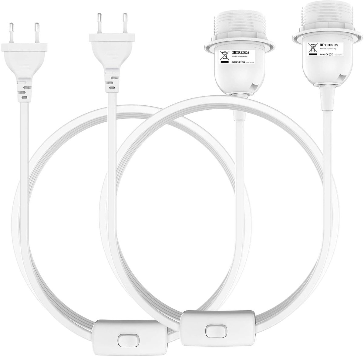 E27 fitting met schakelaar - E27 socket met stekker - 3 m kabel - ideaal voor LED lampen - SnelShoppen