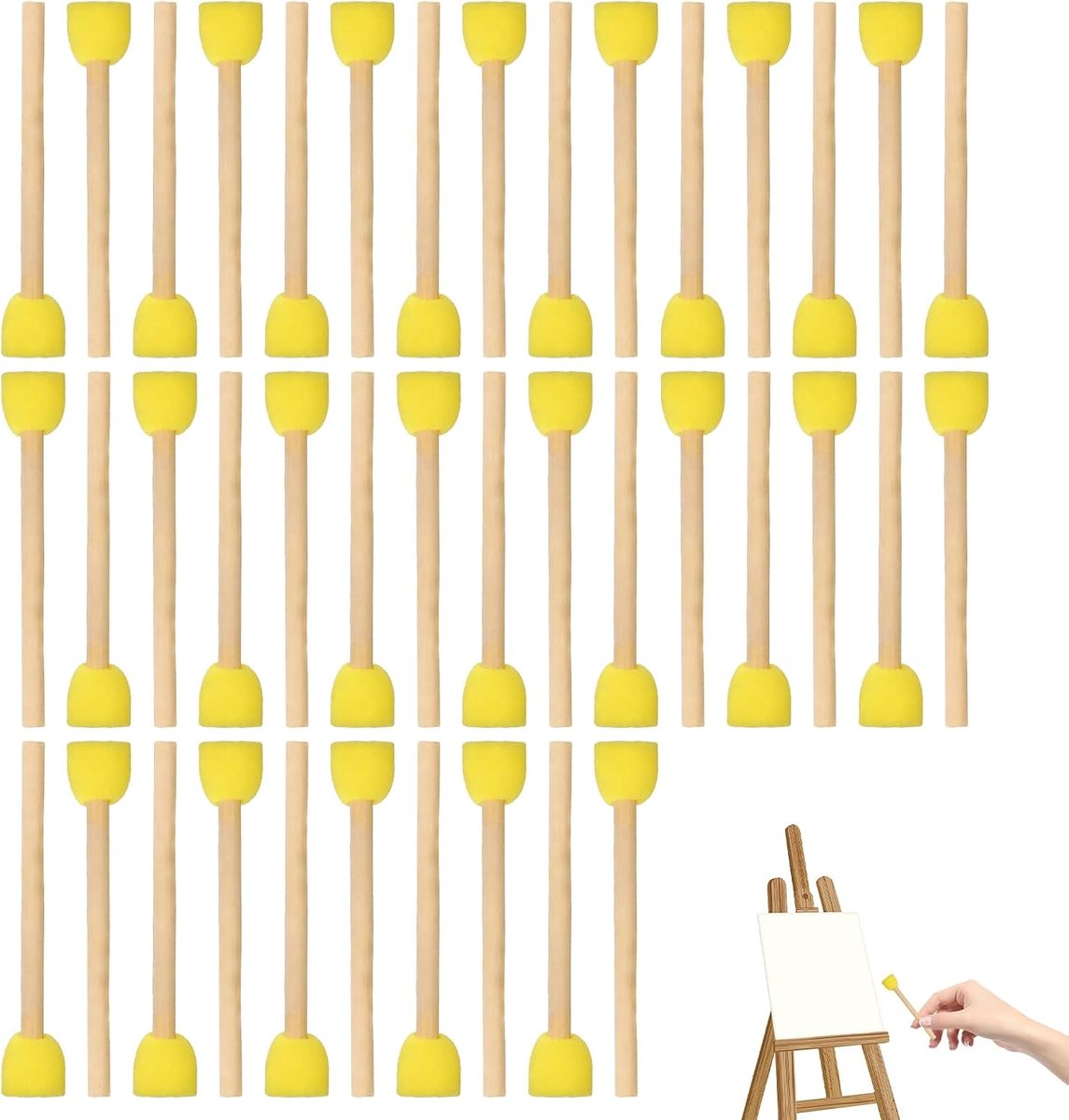 Sponsstempel Kwasten Set 40-Delig - Ronde Schuimkwasten - Houten Handvatten - SnelShoppen