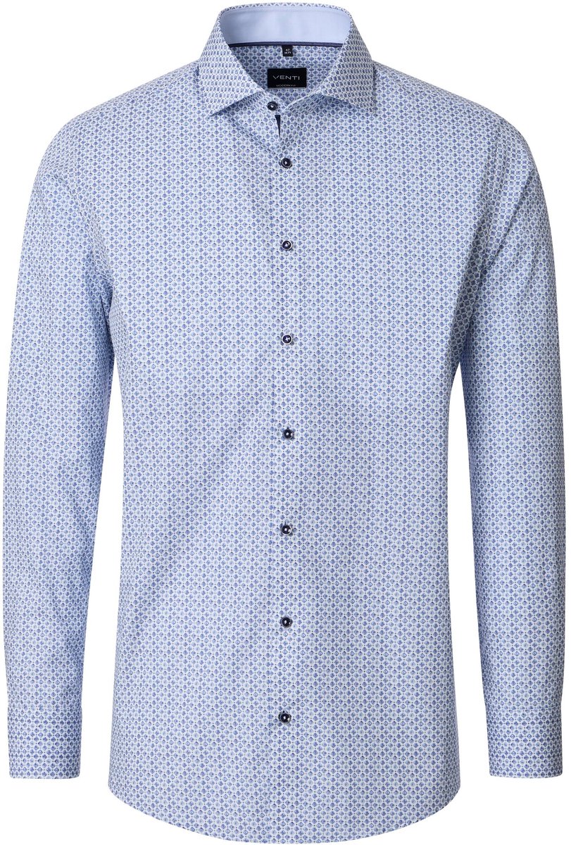 VENTI modern fit overhemd - popeline - wit - blauw dessin - Strijkvrij - Boordmaat: 40 (EU maat: M)