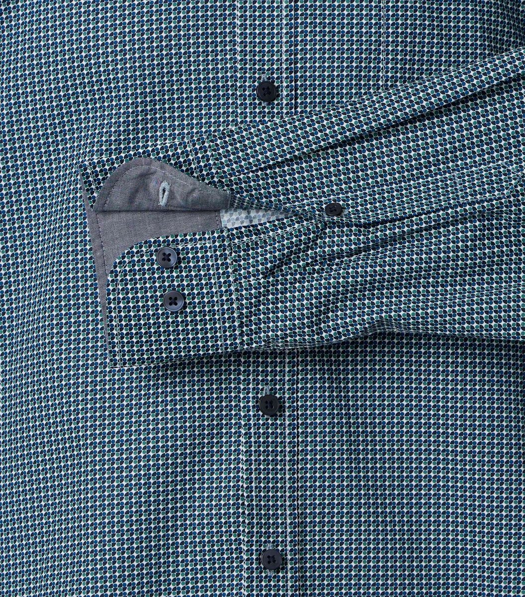 CASA MODA Sport casual fit overhemd - popeline - blauw met groen en wit dessin