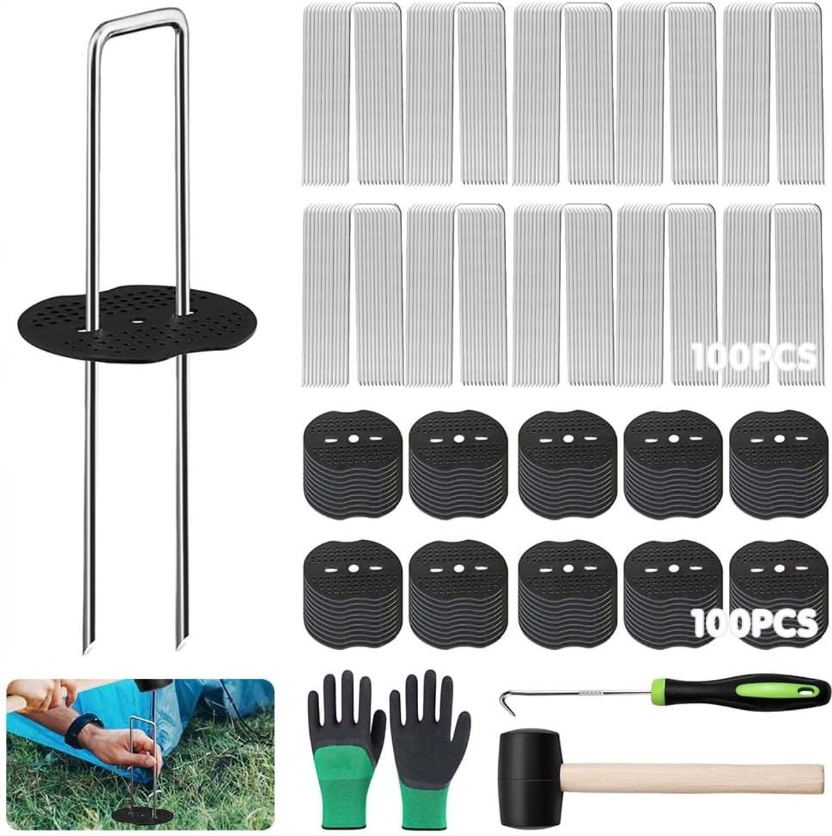 Grondankers set van 100 - 150 mm lang - met wasmachines en hamer - ideaal voor tuin en schutting - SnelShoppen