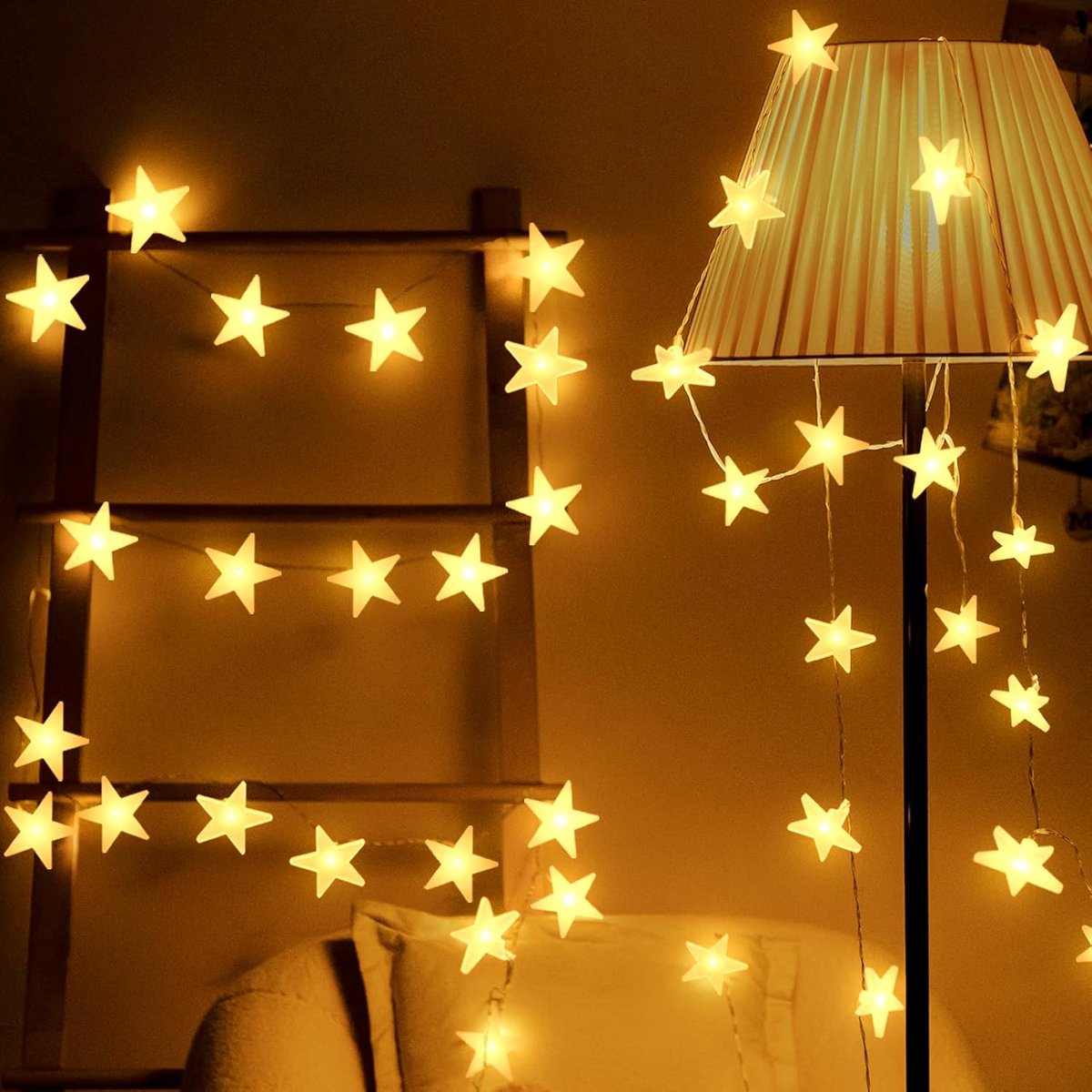 LED Sfeerverlichting Sterren 30 Stuks - 4,5 m Warm Wit - Batterij Aangedreven - Perfect voor Feesten - ShopVlot