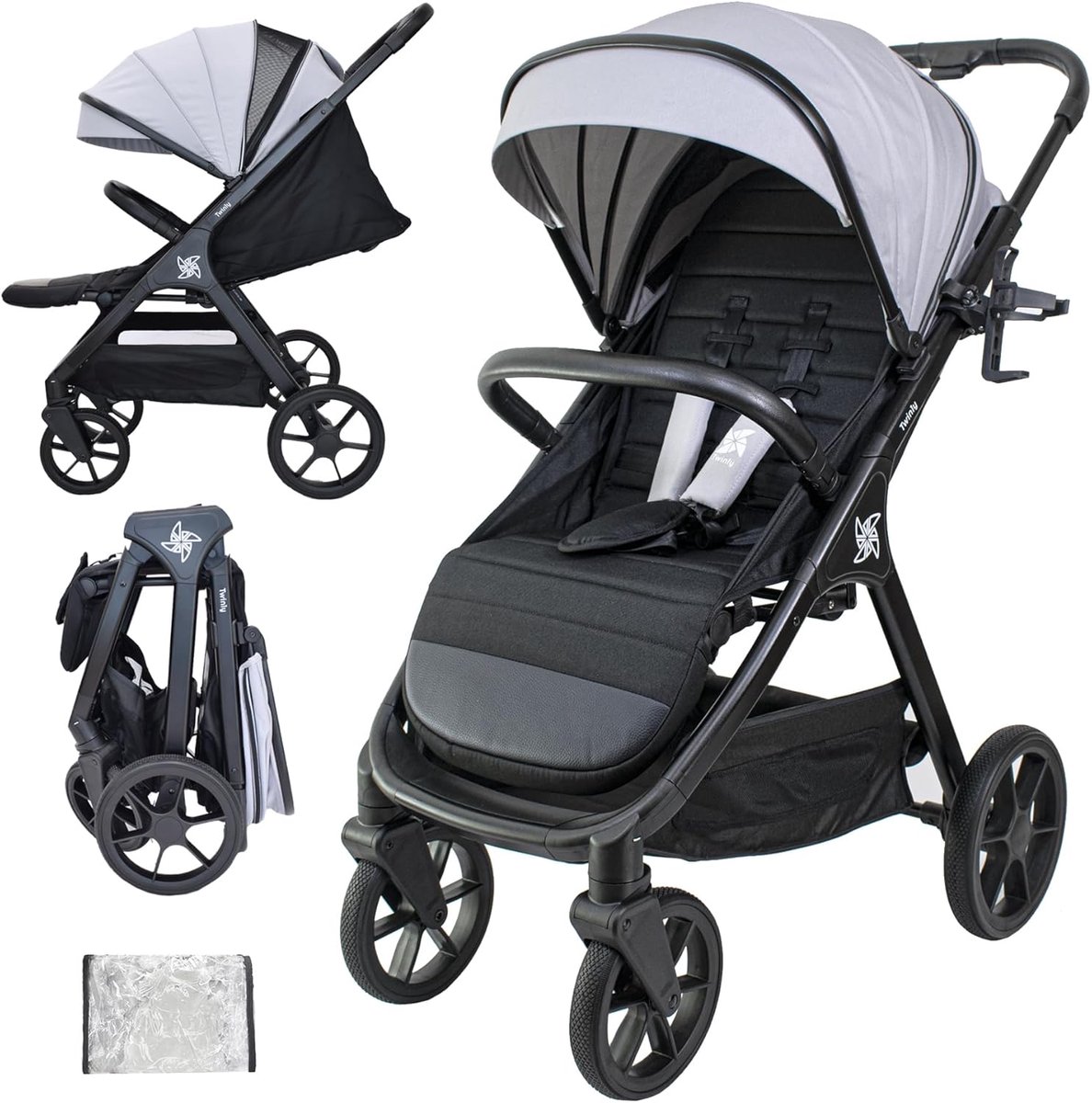 SnelShoppen - Twinly Buggy voor Baby's tot 22 kg, Vouwbare en Ruimtebesparende Lichtgewicht Kinderwagen, Grote en Comfortabele Zitplaats, Eenvoudig me