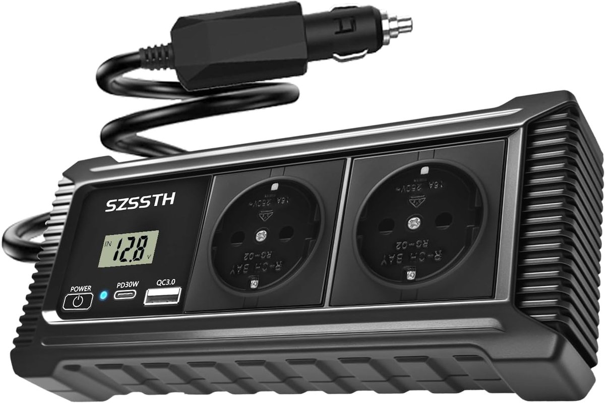 Car inverter 200 W - 12 V naar 230 V - met USB-C en USB-A - ideaal voor onderweg - ShopVlot