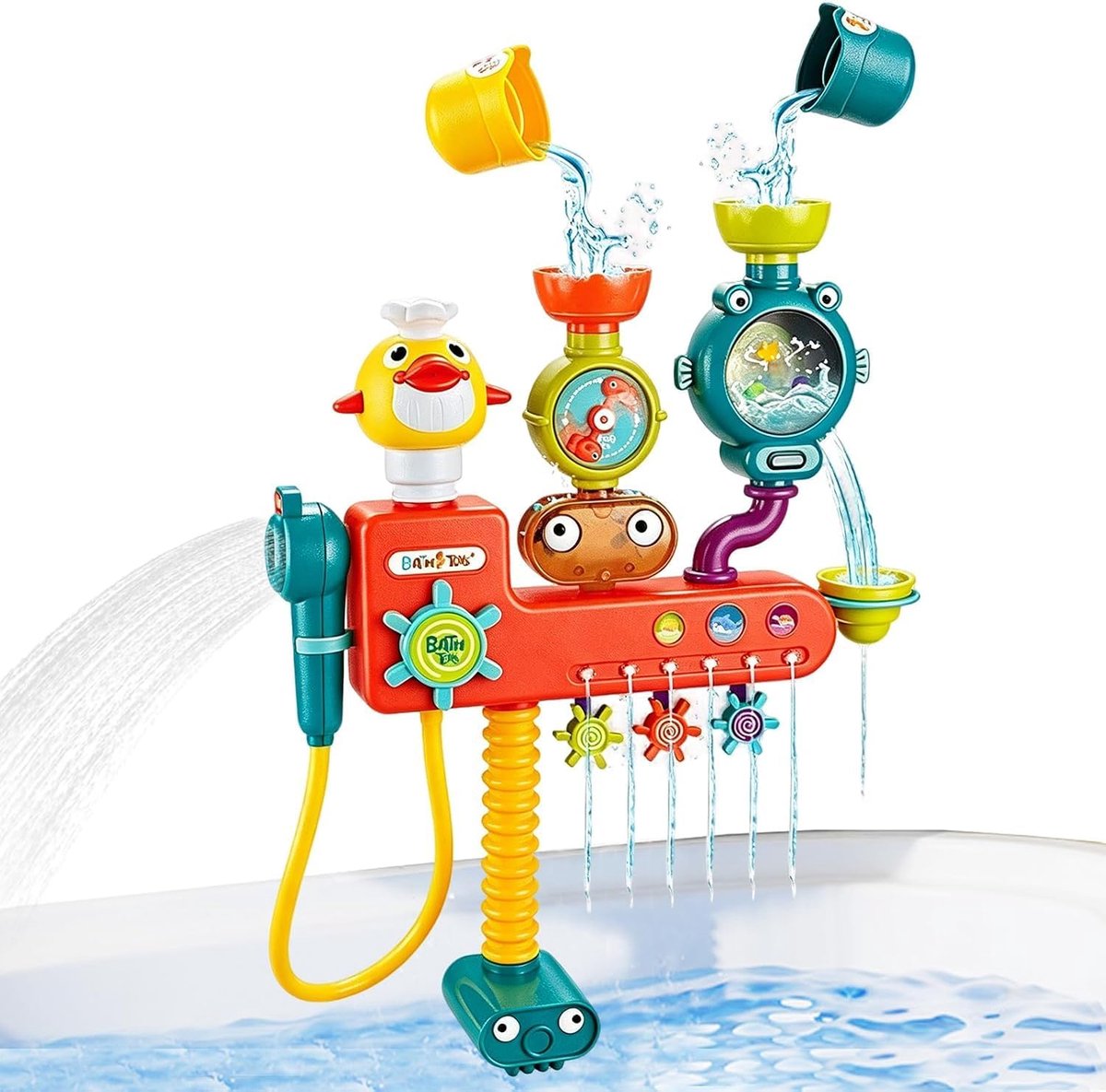 SnelShoppen - LUKIUP 4-in-1 badspeelgoedset: Interactief waterwiel, eendenboot, krokodillenauto, raketfluit, douchekop - Perfect voor kinderen in bad