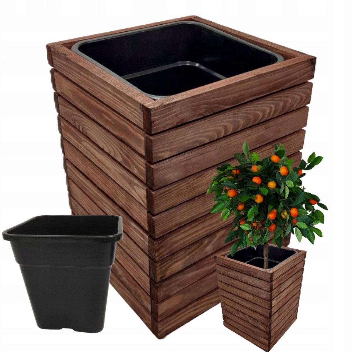 Houten Tuinplantenbak met 18L Inzet - 48x35x35cm