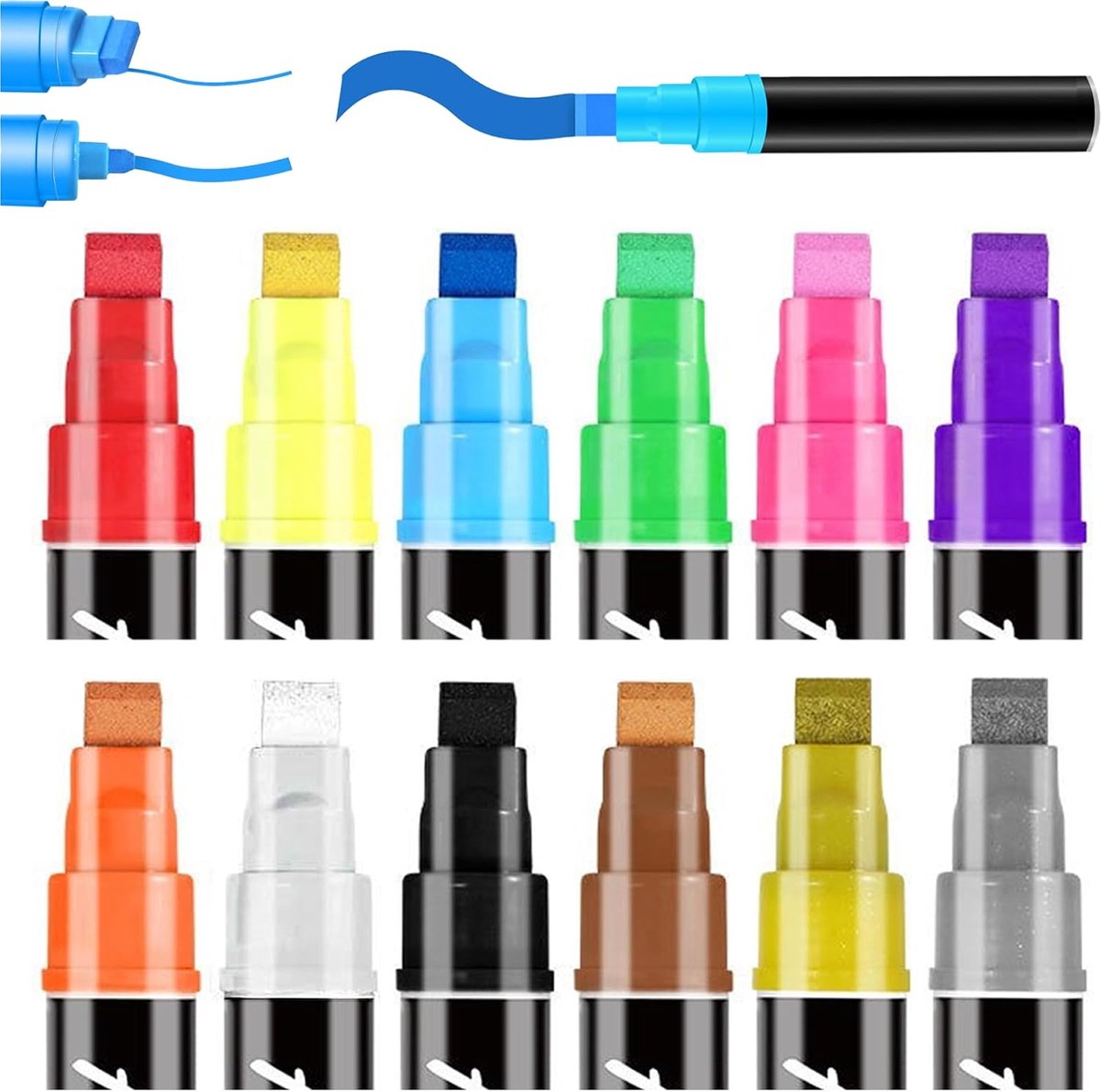 Acrylverf set 12 stuks - Viltstiften met jumbo punt 10 mm - voor stenen en textiel - ShopVlot