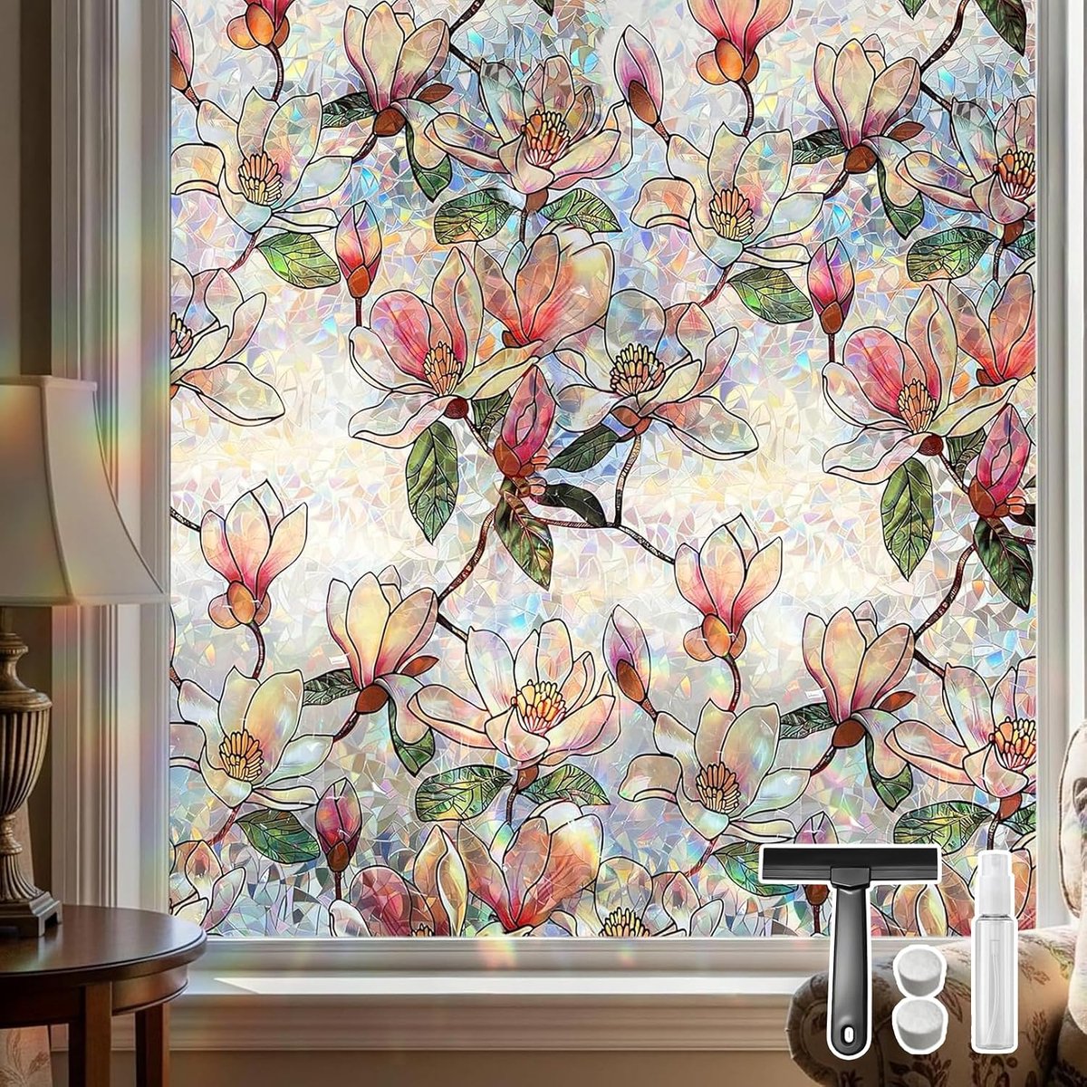 Vensterfolie 60 x 200 cm - Rainbow Effect Magnolia Blossom - Electrostatistisch - ShopVlot