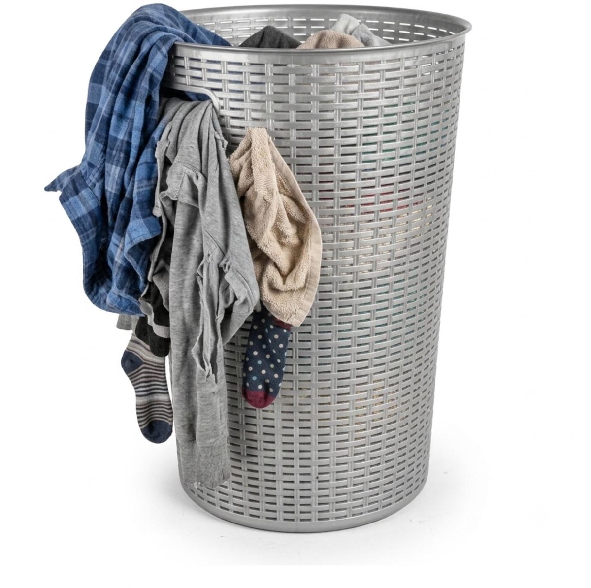 Plasticforte Ronde wasmand Rotan - zilver - gevlochten kunststof - 51 liter - 38 x 57 cm - opbergmanden