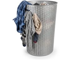 Plasticforte Ronde wasmand Rotan - zilver - gevlochten kunststof - 51 liter - 38 x 57 cm - opbergmanden