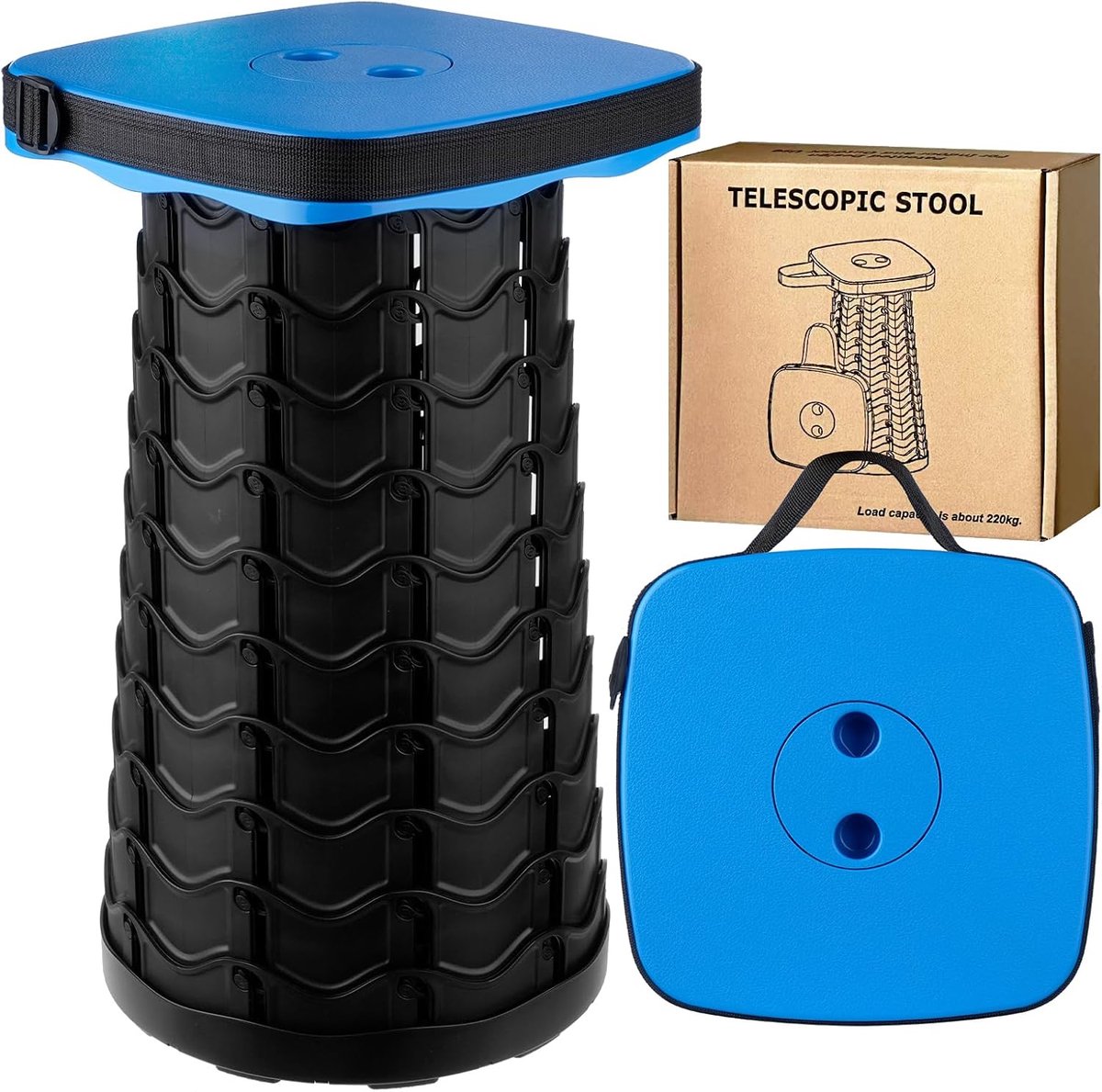 Telescopische Kruk 220 kg - Blauw - Verstelbaar - Ideaal voor Camping - ShopVlot