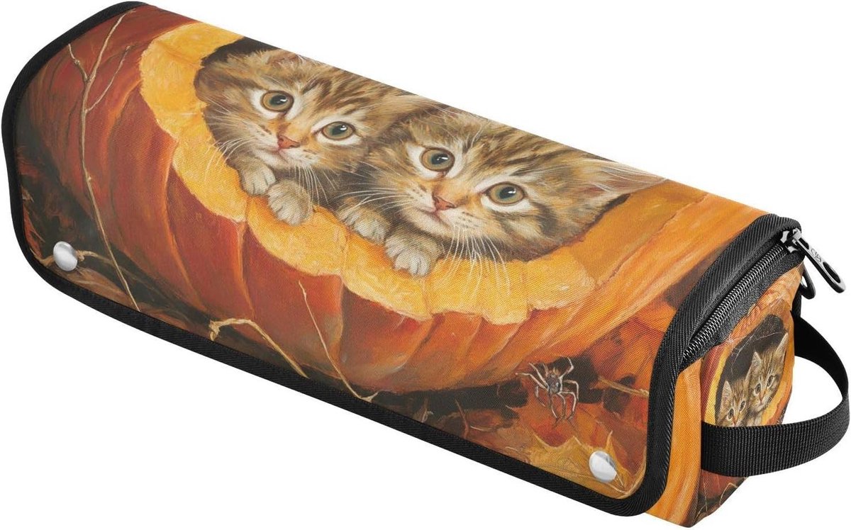 Haargereedschap Organizer - Reistas Krultang Stijltang - Reizen en Opslag - Hittebestendige Mat - 37 cm - Kat Pompoen Kitten