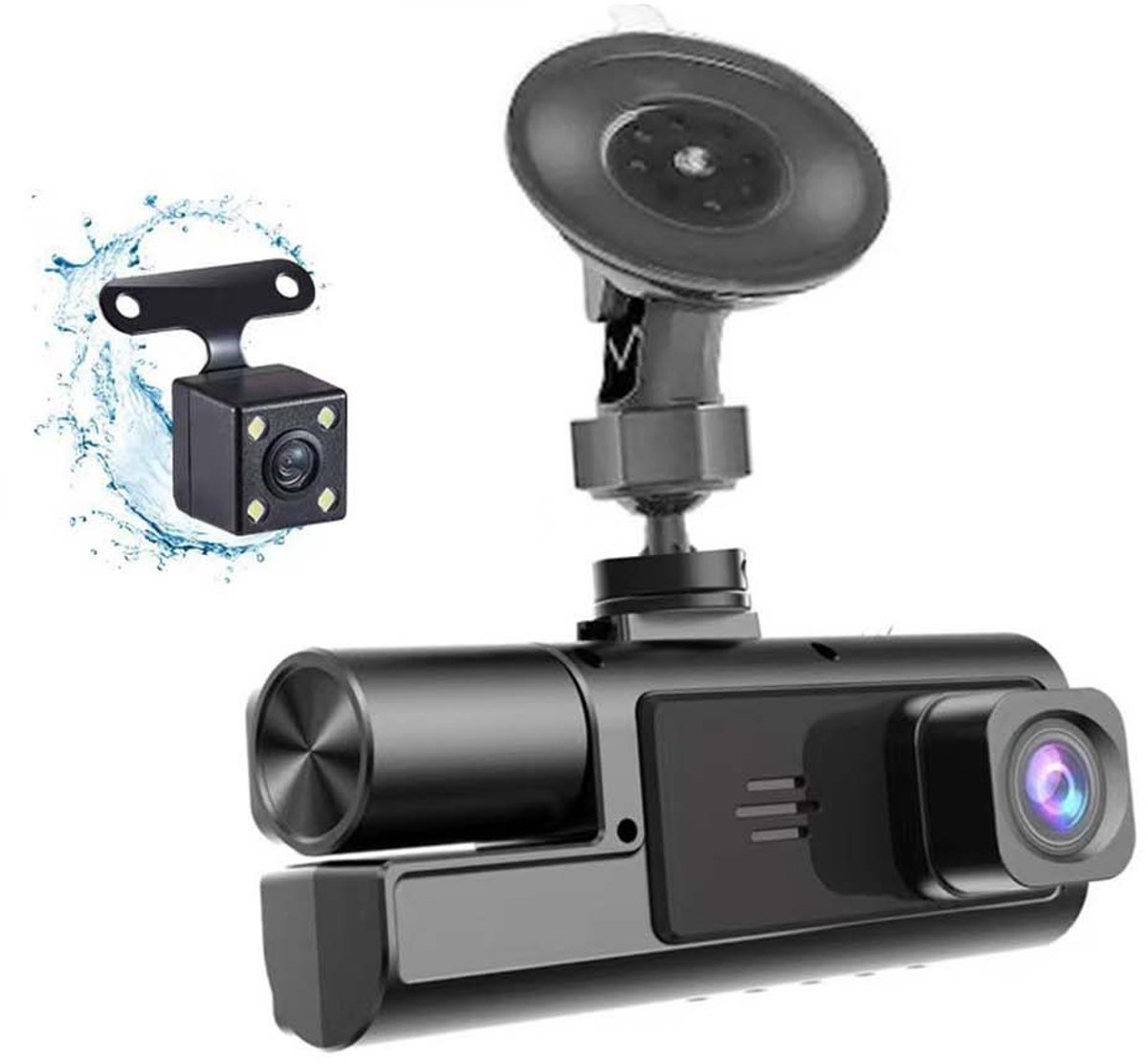 Dashcam met 3 Camera's – Full HD 1080P – Voor- en Achter camera – Nachtzicht – 128 GB Ondersteuning – Dashcam met Scherm voor auto - met app