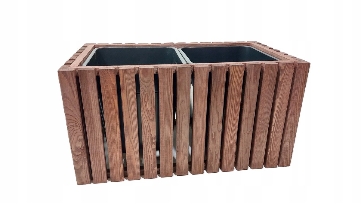 Houten plantenbak met kunststof inzet, 69x39x36 cm, grijs/bruin