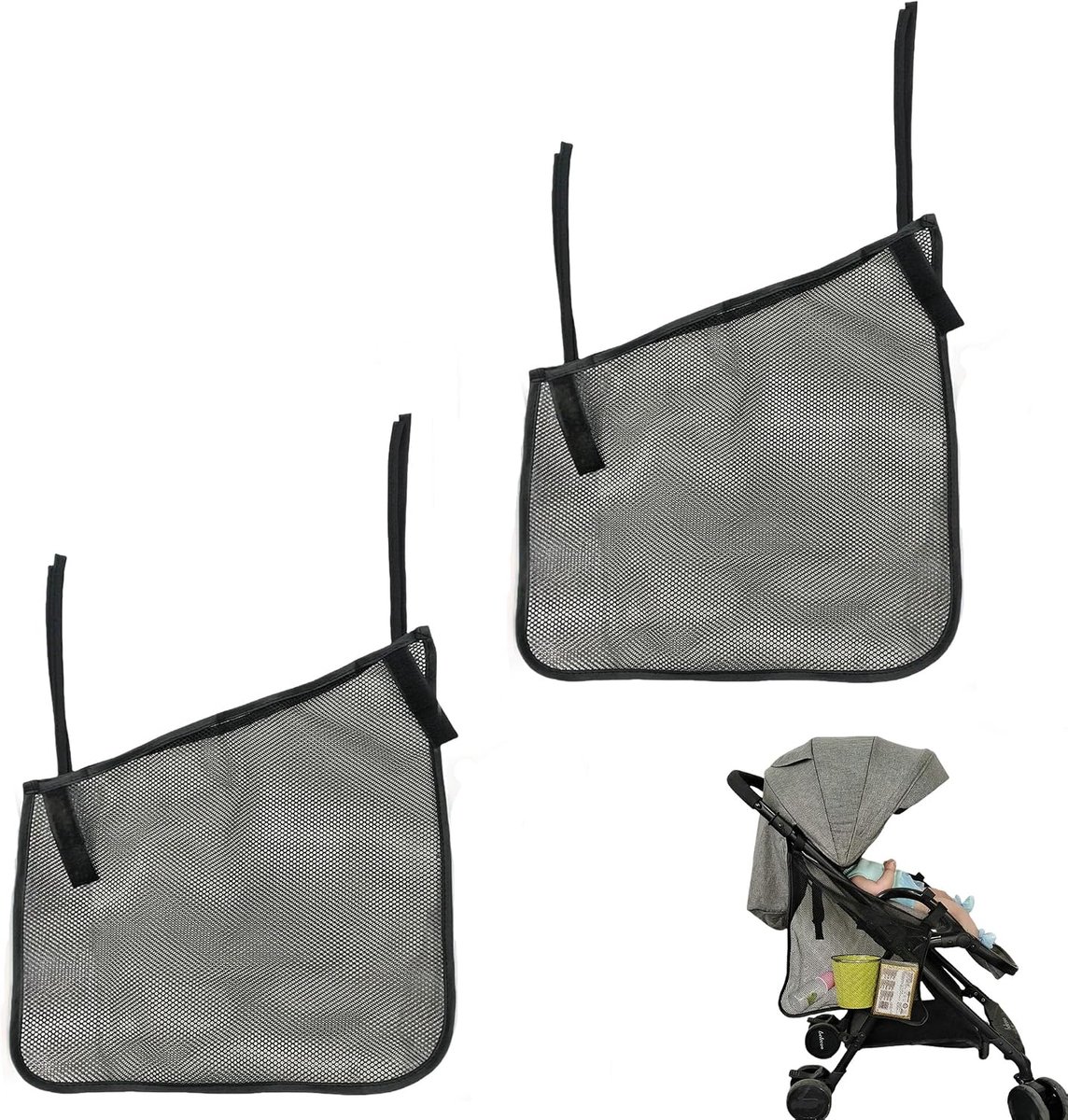 Organizer voor kinderwagen 40 x 38 x 26 cm - zijtas met klittenbandsluiting - opbergtas voor flessen en luiers - ShopVlot
