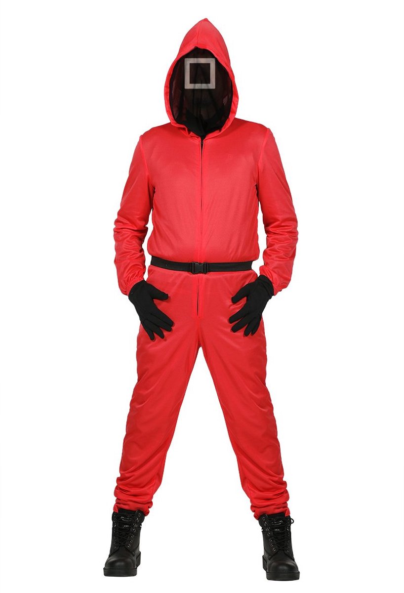 Squid Game Pak Rood Met Masker Vierkant - Maat M