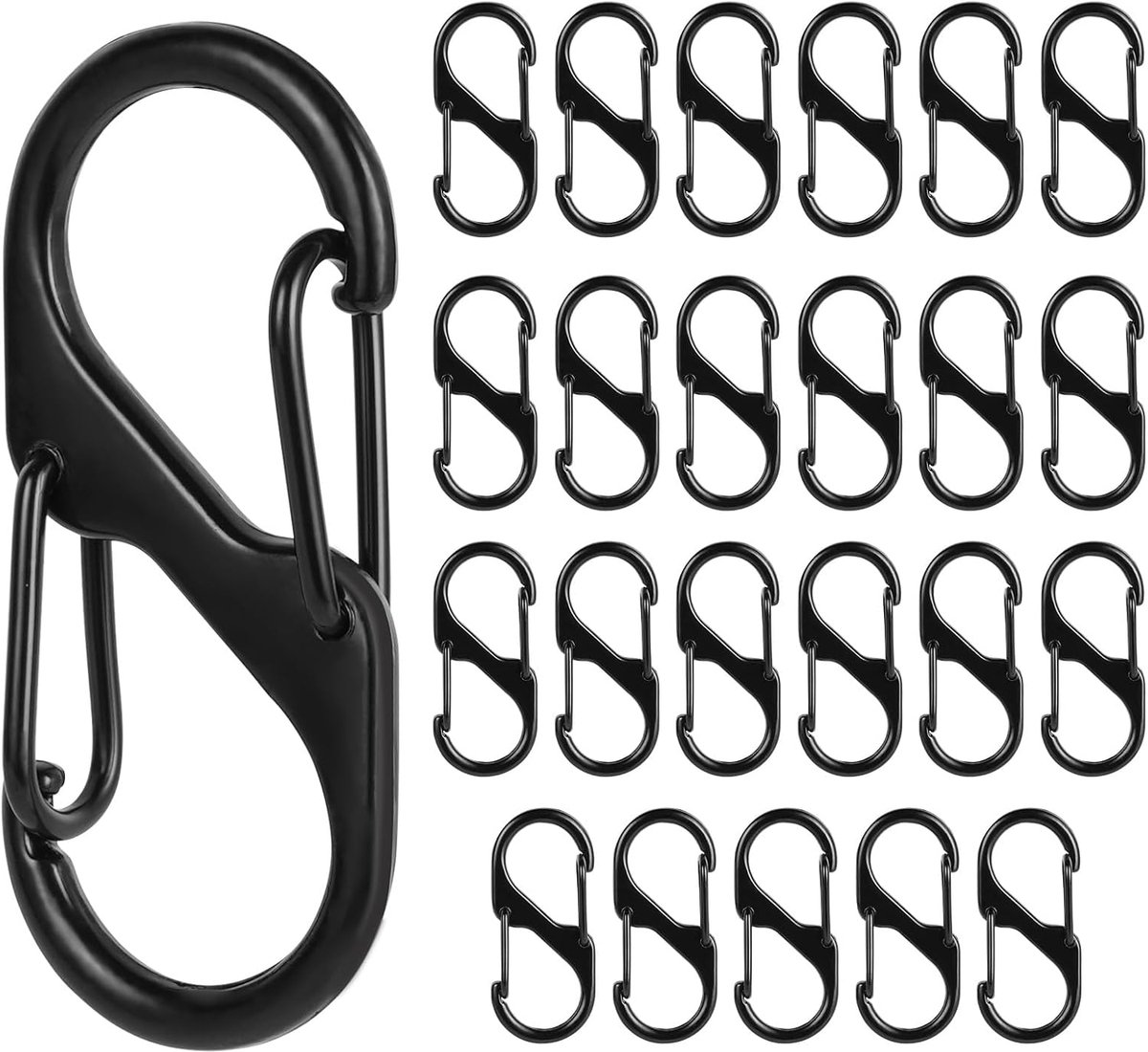 Carabiner sleutelclip S-vormig - 12/24 stuks - zwart - ideaal voor camping en hiking - ShopVlot