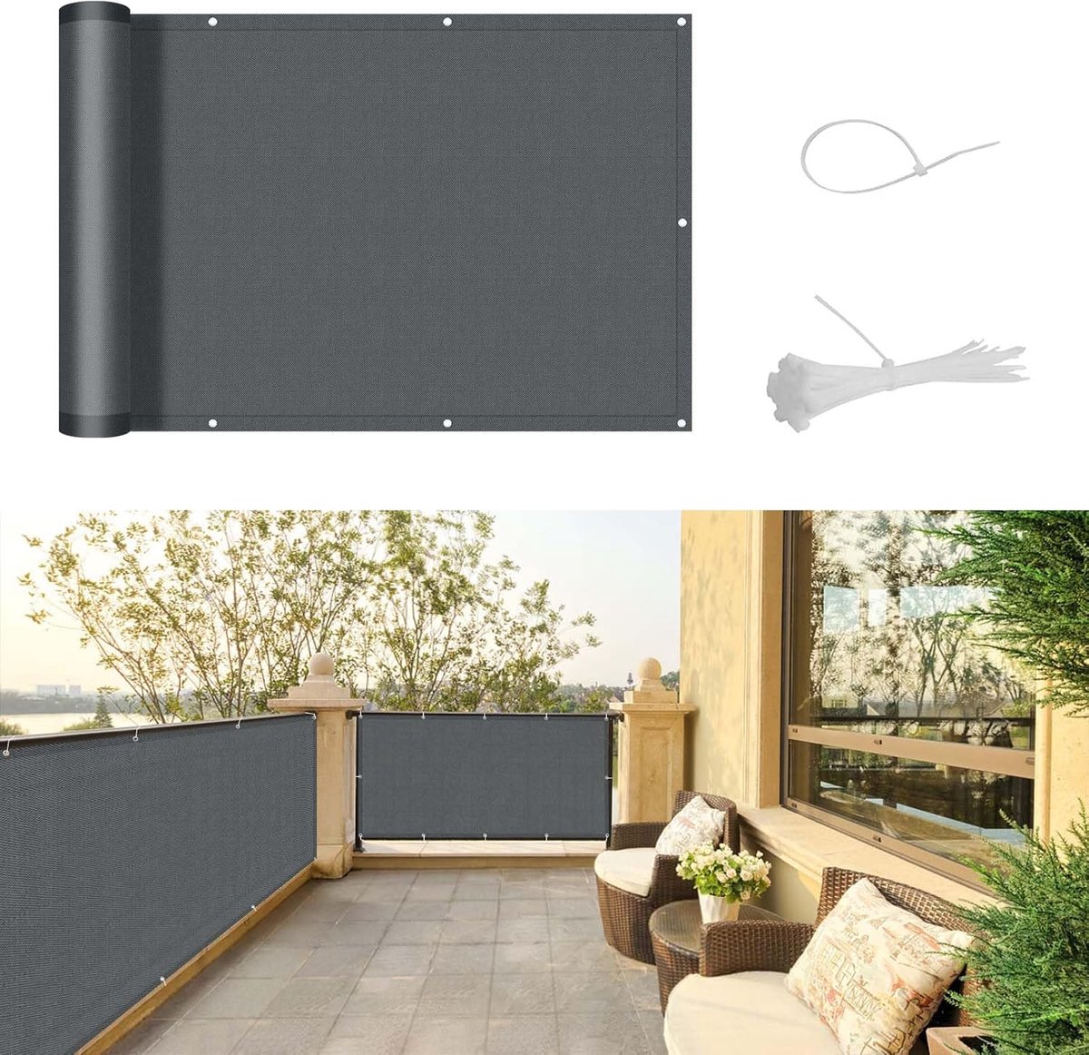 Balkonscherm 90x300cm - Waterdichte Balkonafscherming - Opaque Balkonrand met Oogjes - Privacy en UV-bescherming - ShopVlot