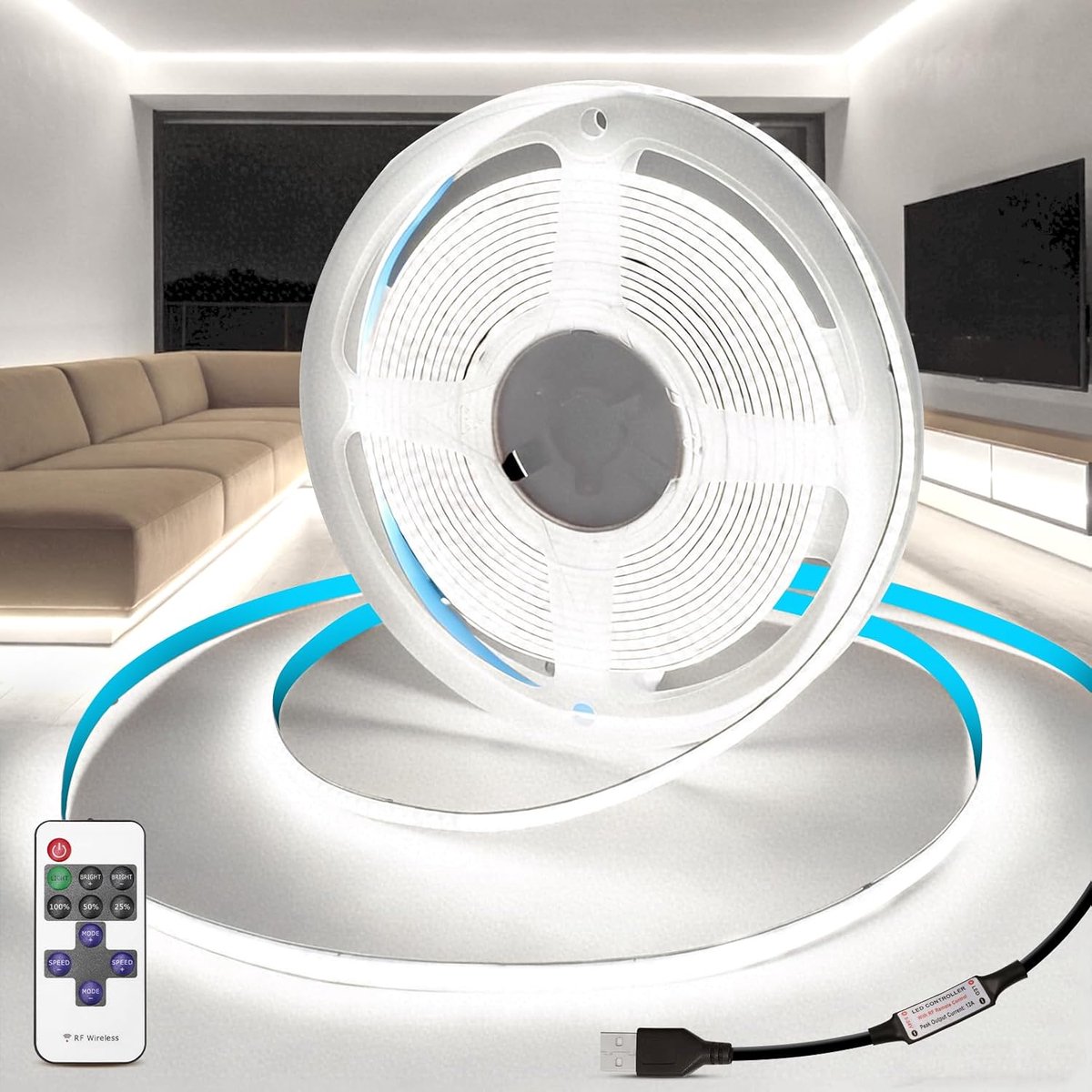 LED Strip 2m Dimbaar - Wit 6000K - Met Afstandsbediening - Ideaal voor TV Achtergrondverlichting - ShopVlot