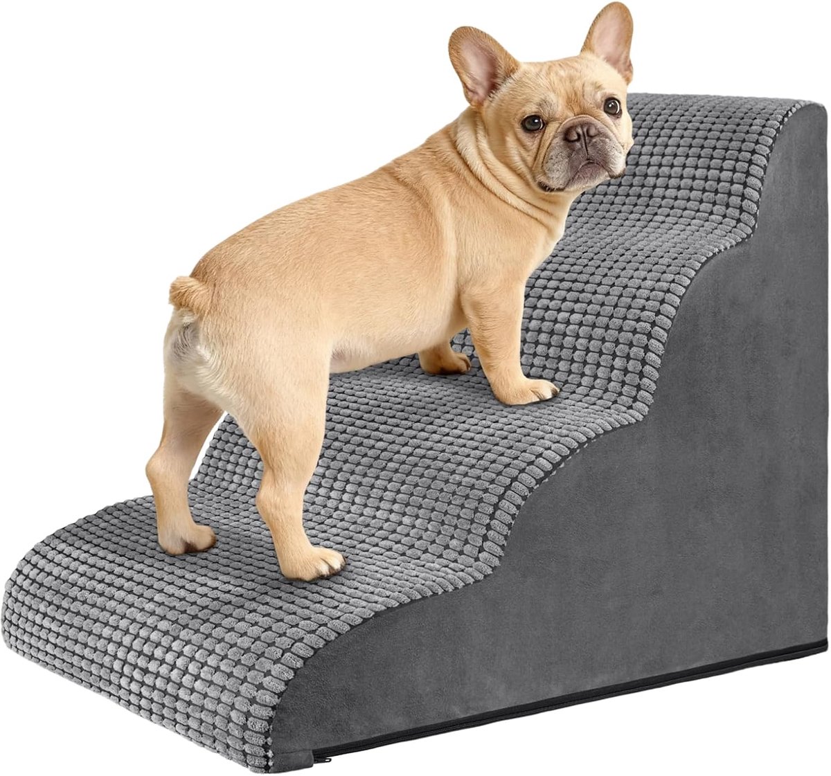 SnelShoppen - Hondenladder voor Kleine Honden 50cm Hoog - 4 Treden Anti-slip Hondentrap voor Bed en Sofa - Hoogwaardige Gevoerde Foam, Grijs