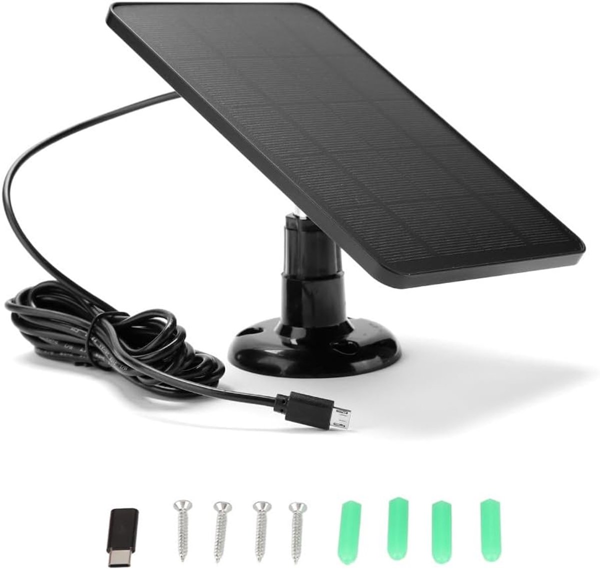 Zonnepaneel voor beveiligingscamera - 5V 4W - Micro USB & USB-C aansluiting - Altijd stroom zonder opladen - ShopVlot