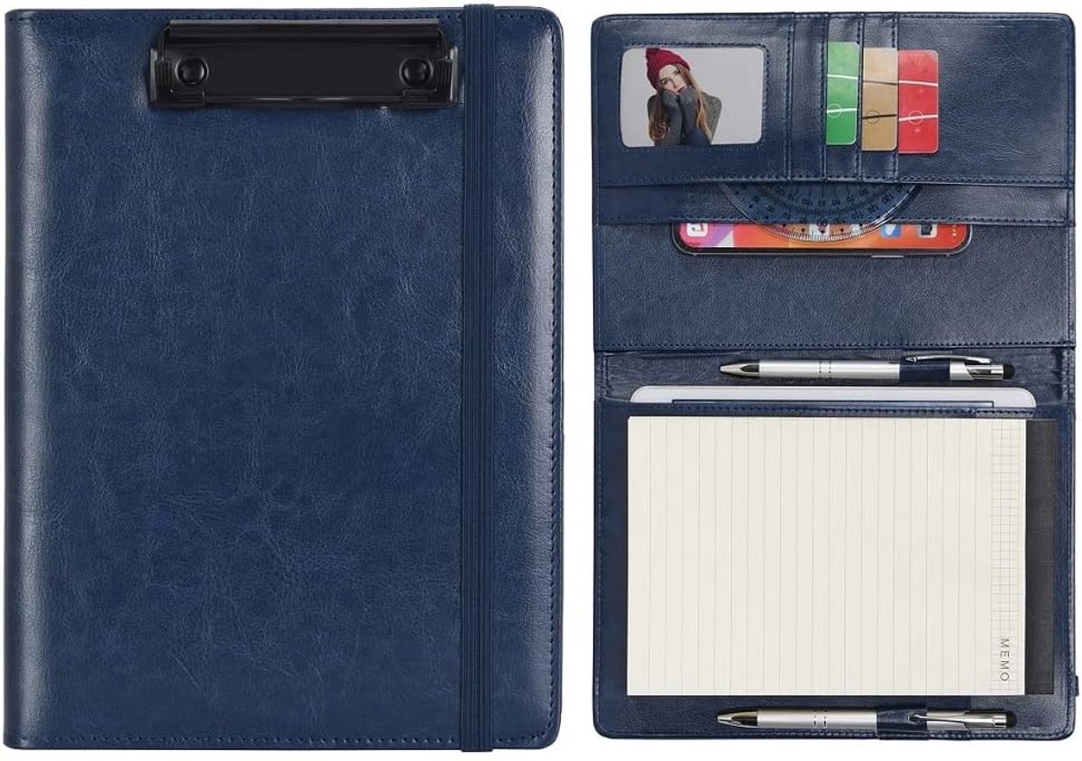 Clipboard A5 - PU Leer Blauw - Documenthouder met notitieblok en pennenhouder - Ideaal voor vergaderingen - ShopVlot