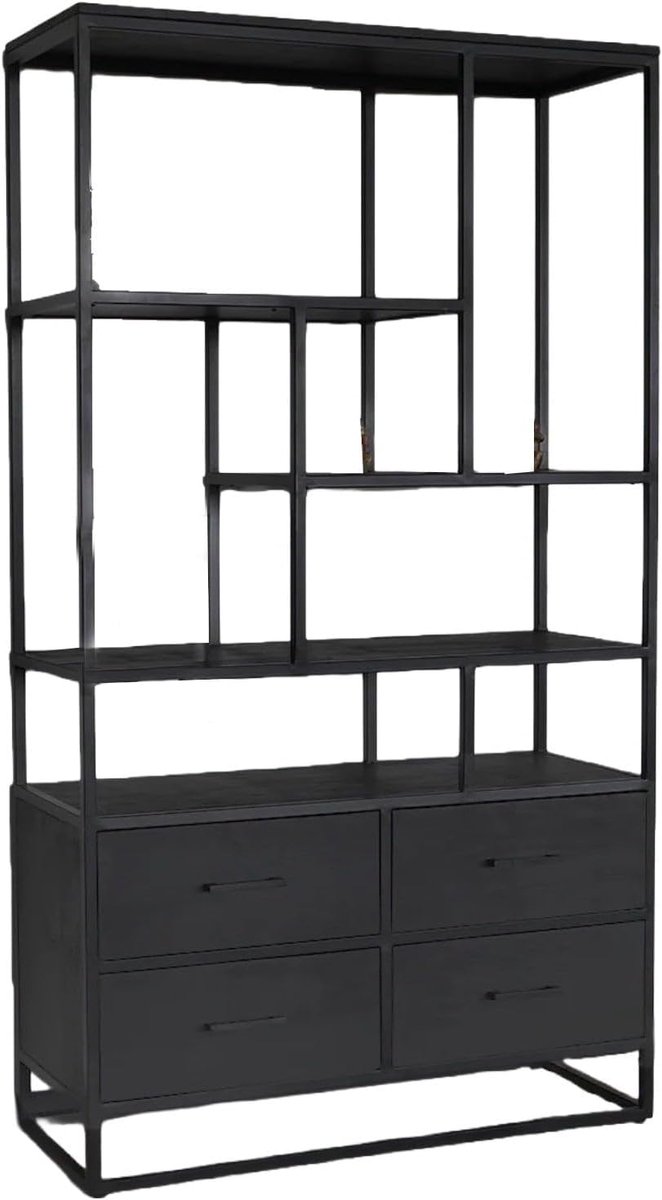 Wandkast 180 cm - industrieel mango hout - zwart mango hout - eenvoudig te monteren - ShopVlot