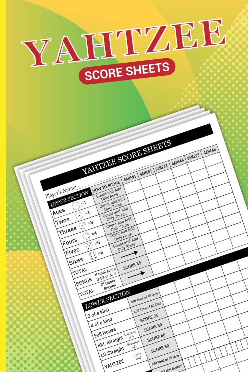 Yahtzee scorebladen - groot lettertype - 108 pagina's - ideaal voor spelletjesavonden - ShopVlot
