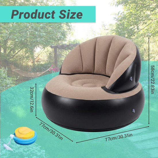 Thijox - Opblaasbare Fauteuil en Bank met Vlokoppervlak, Ronde Luchtbank inclusief Voetpomp, Waterdichte Opblaasbare Bank voor Woonkamer, Outdoor, Cam van Thijox — afbeelding 2