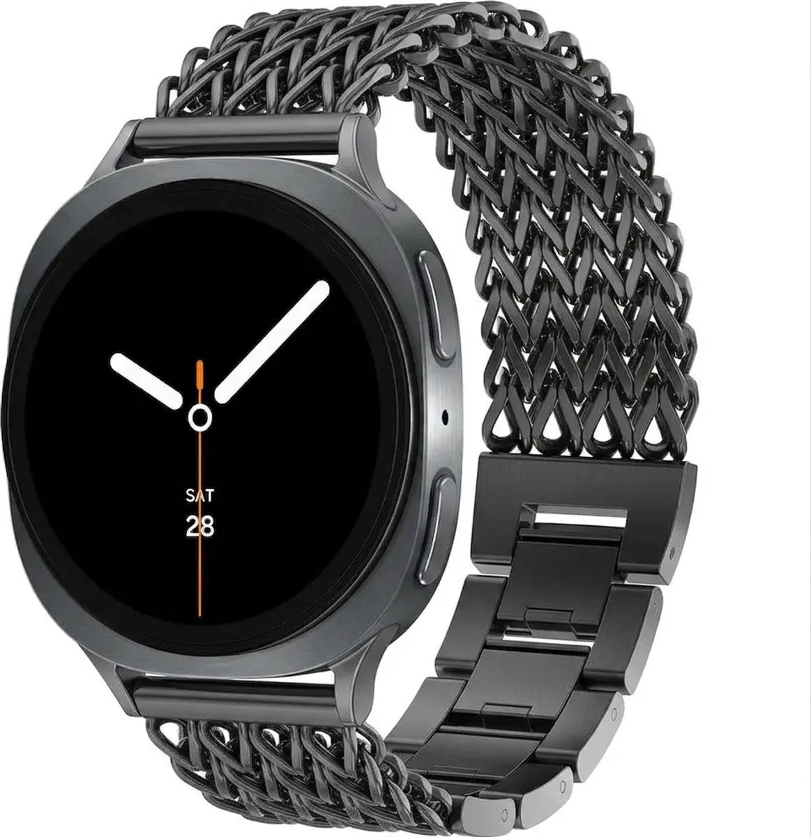 Strap-it Stalen gevlochten band geschikt voor Samsung Galaxy Watch 9 (40/44mm) / Watch 8 (40/44mm) / Classic (46mm) - Zwart
