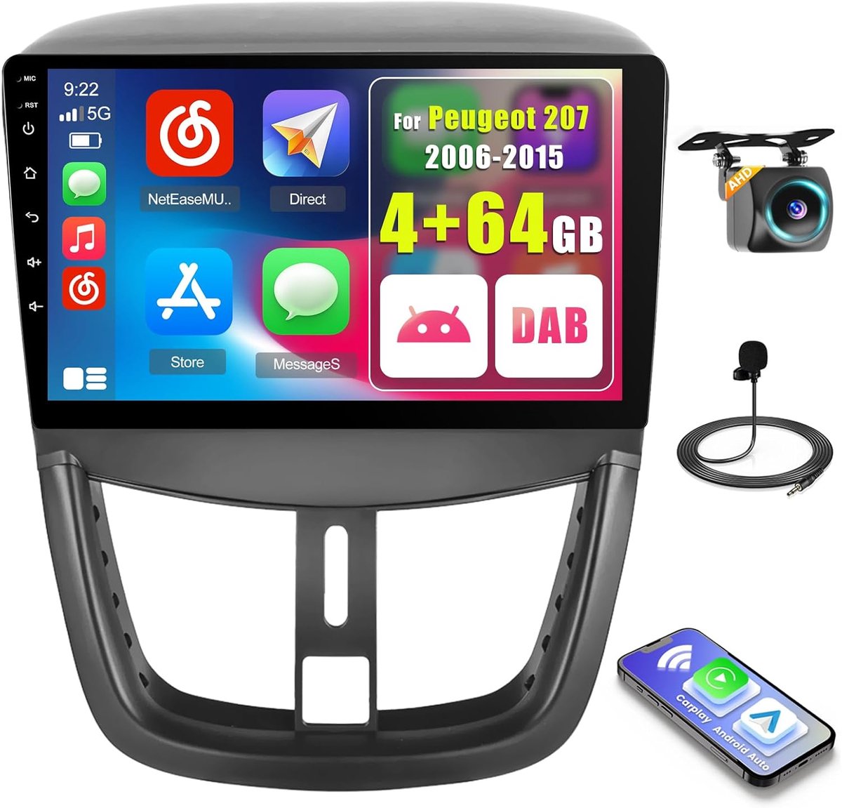 Auto Radio 9 Inch - 4GB RAM, 64GB Opslag - Android 15 - Inclusief DAB, WIFI en GPS - ShopVlot