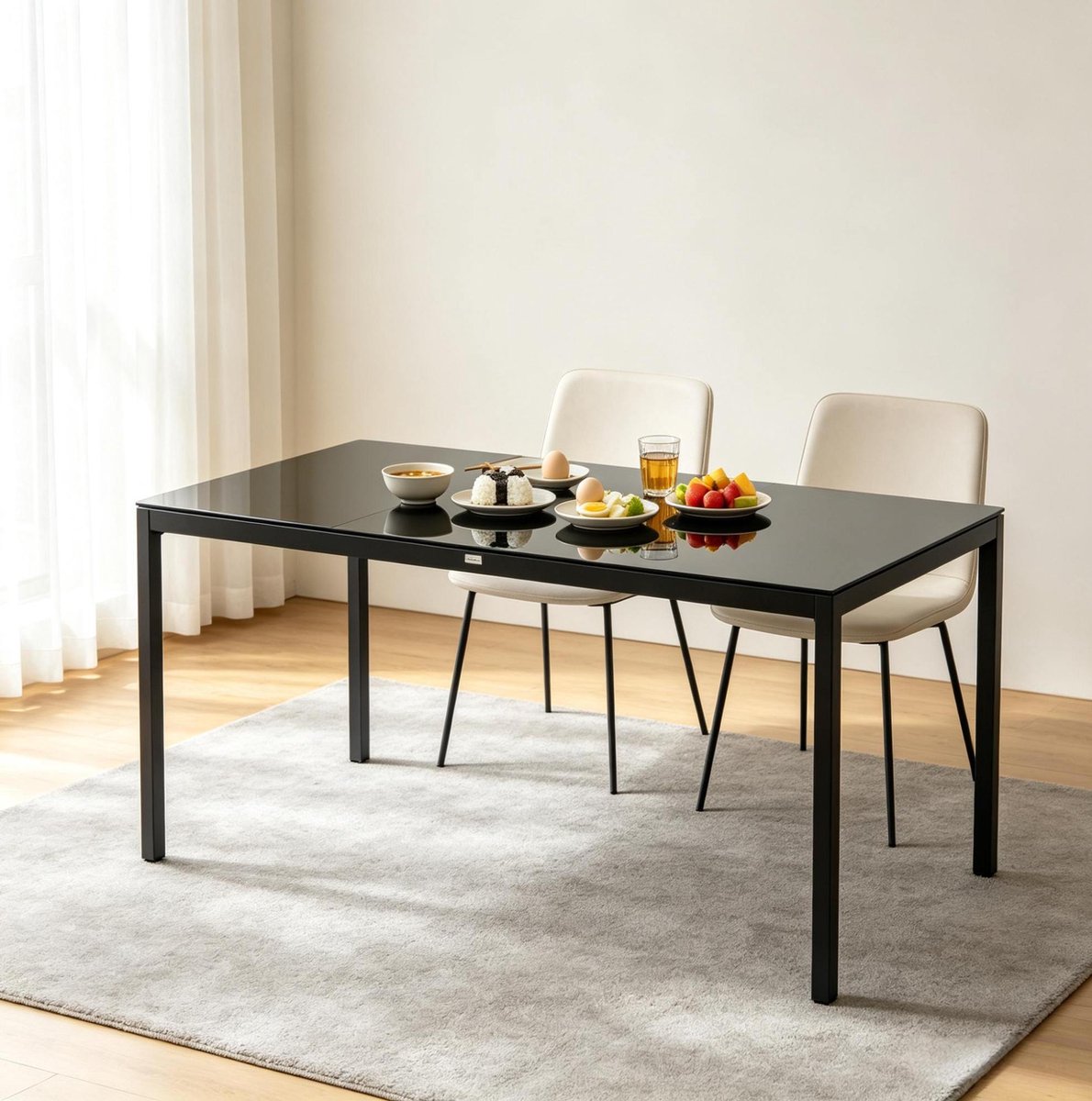 STILVORA Eettafel Rechthoekig Zwart Aluminium En Gehard Glas Stevig En Onderhoudsvriendelijk Voor Binnen En Buiten 180x80x72 Cm Voor 8 Personen