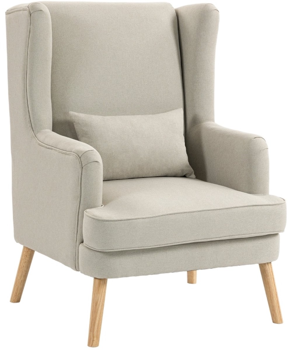 MIVRAY Fauteuil 80 x 51 x 91 cm - Hoge Rugleuning Met Lendenkussen En Brede Zitting - Voor Woonkamer En Kantoor - Stof Hout Beige