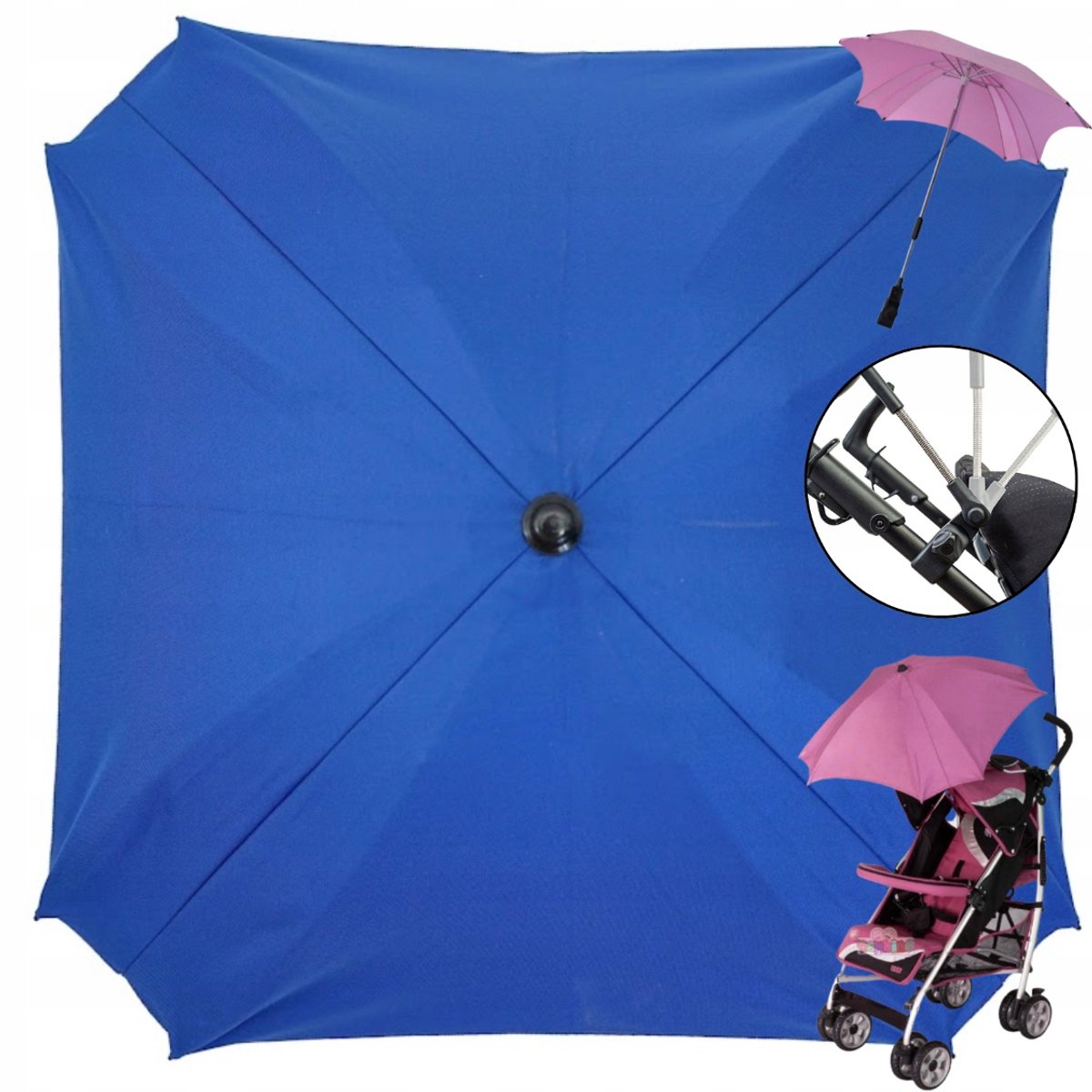 Merkloze kinderwagen parasol vierkant UV-bescherming blauw