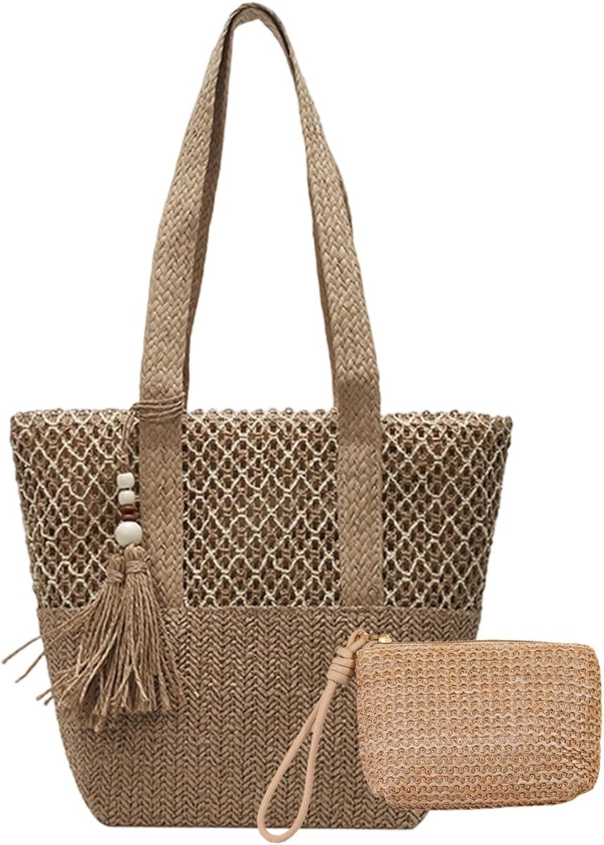 Schoudertas dames - kleine gevlochten tas - stro - perfect voor het strand - ShopVlot