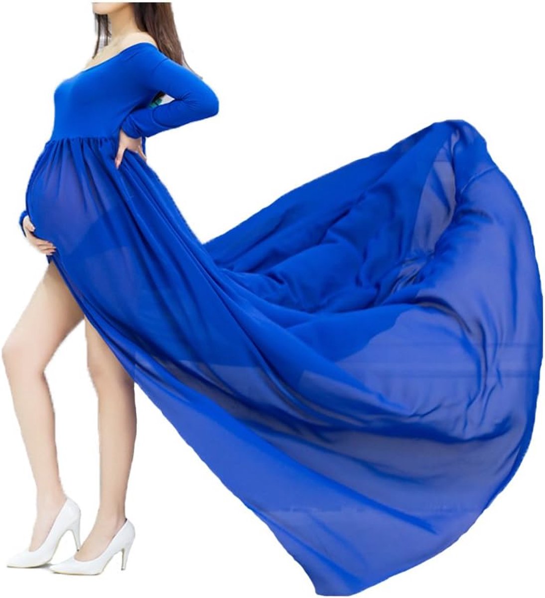 Zwangerschapsjurk L - Strapless - Blauw - Sexy uitstraling voor fotoshoots - ShopVlot