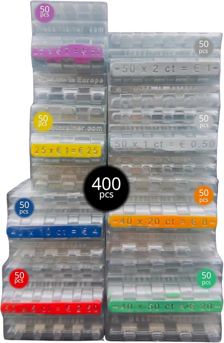 Blisterpakketten voor munten 400 stuks - Mix 1,2 en 5 cent - 1 euro, 50 en 20 cent - Efficiënte organisatie voor cash - ShopVlot