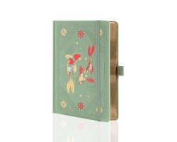TIEFOSSI A5 Lotus & Koi Notitieboek - Lichtgroen gelijnd notitieboek - 100 g/m² ultradik, helderwit papier, 316 genummerde pagina's voor dagboekschrijven, plannen, schetsen of bullet journaling