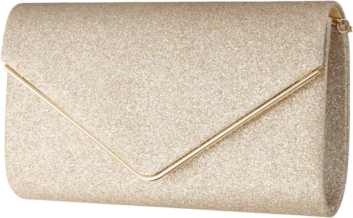 Dames Clutch Avondtas - Fonkelende Pailletten met Afneembare Ketting - Voor Feest & Gala - Goud