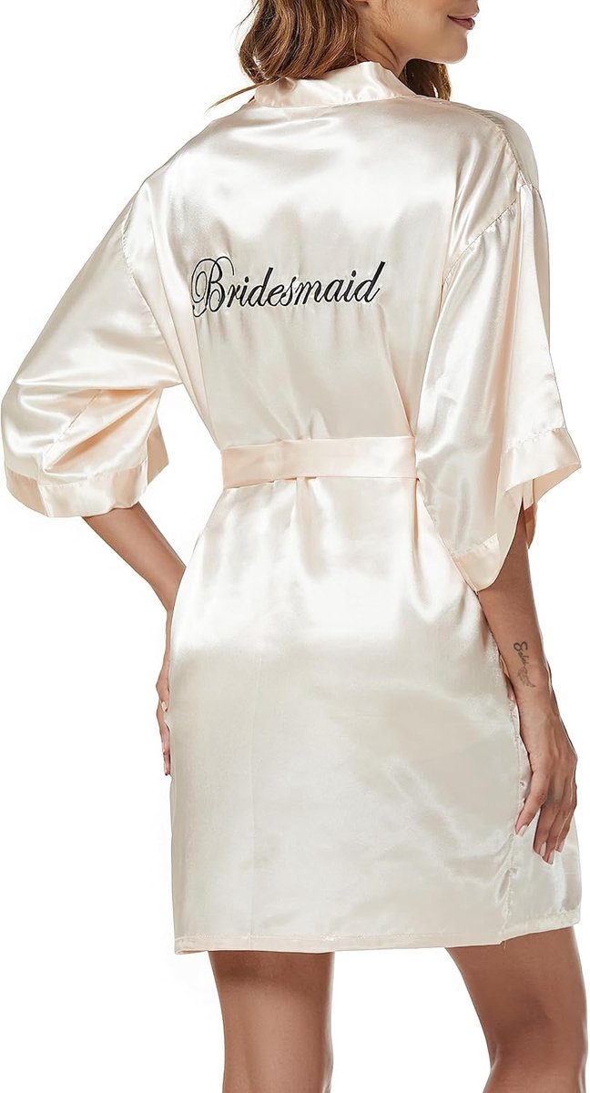 Dressing gown dames kort - satijnen kimono - lichtgewicht - perfect voor bruiloften - SnelShoppen