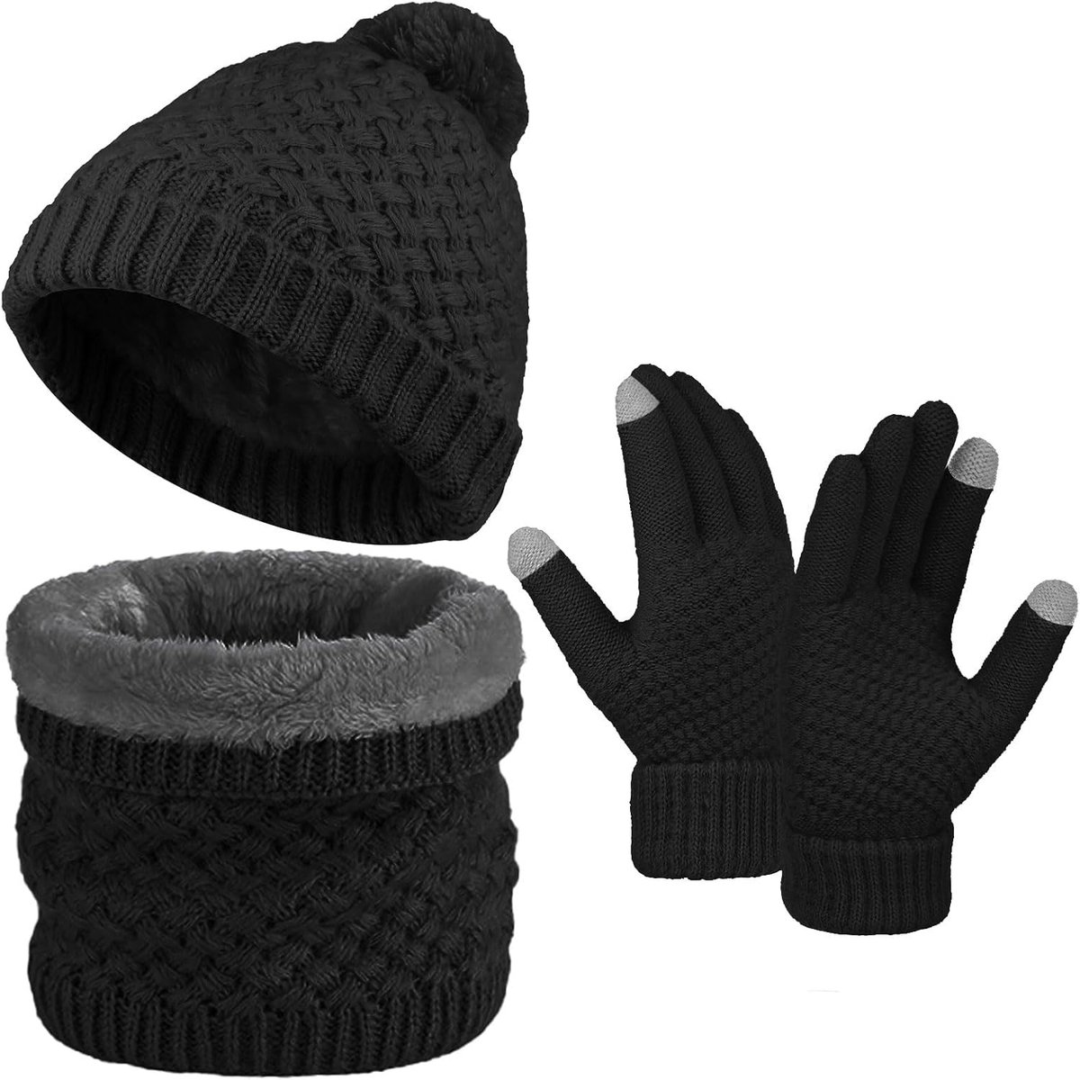 Winter gebreide set - zachte hoed en sjaal - touchscreen handschoenen - perfect voor skiën - SnelShoppen