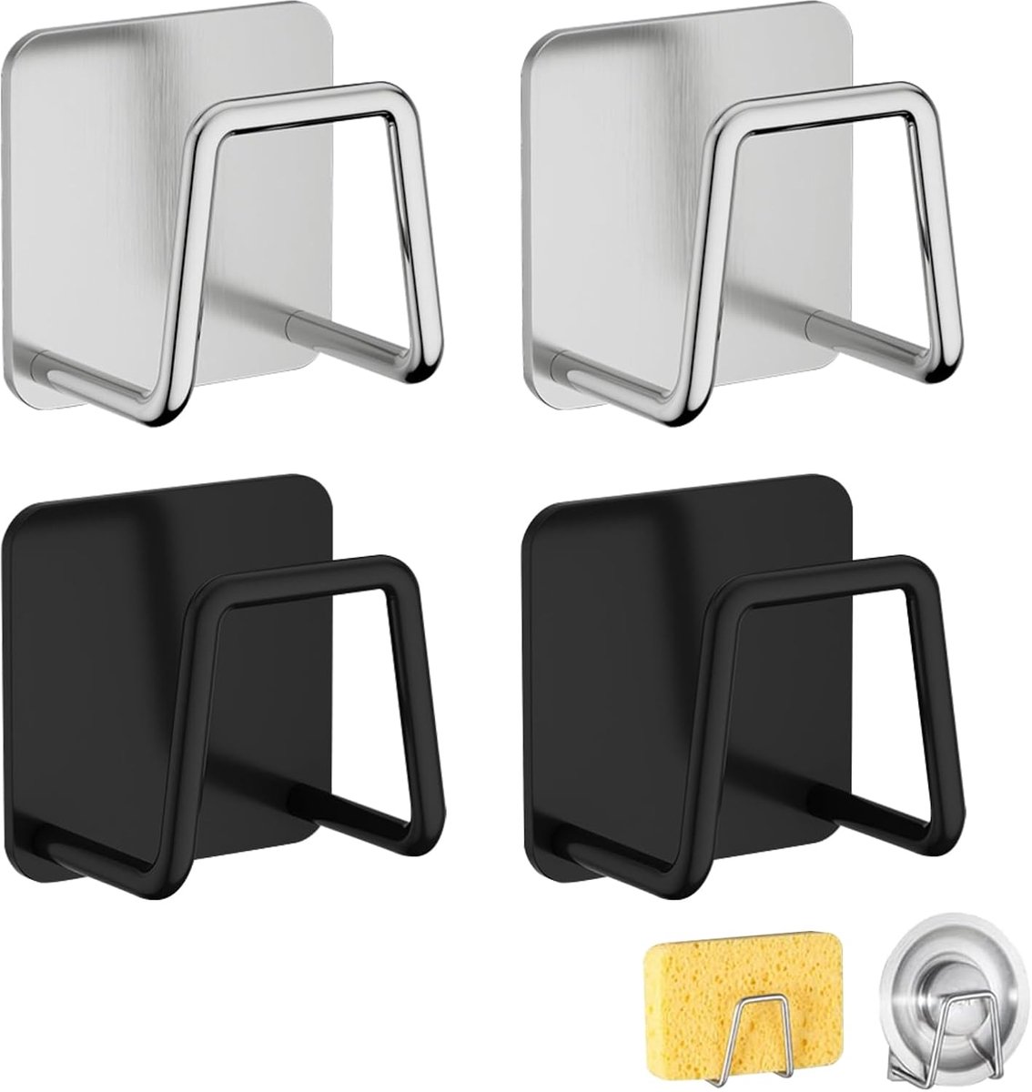 Sponshouder Keuken 4 Packs - RVS - Waterdichte Haak - Voor Afwaspons - SnelShoppen