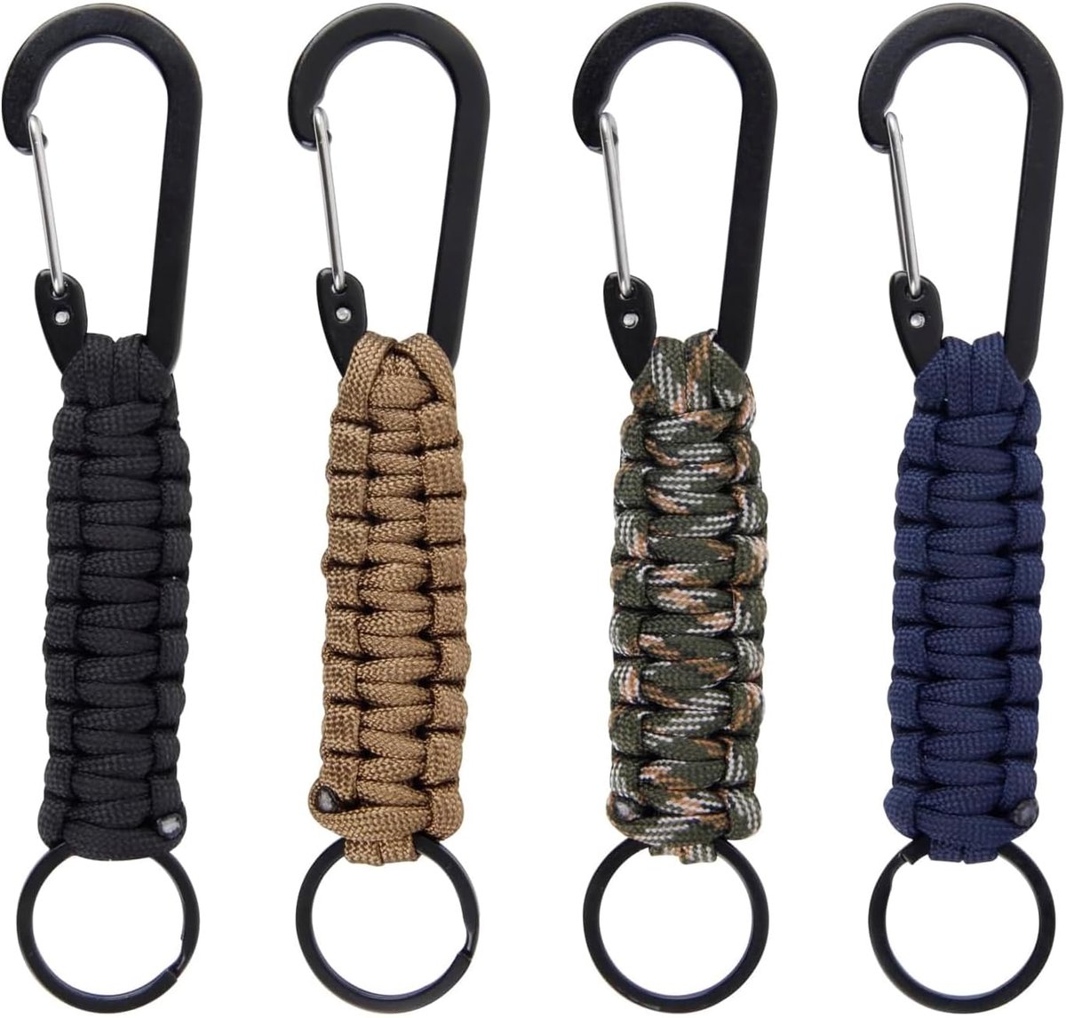 Paracord sleutelhanger met karabijnhaak - 4 stuks gevlochten - voor sleutels en outdoor gebruik - SnelShoppen