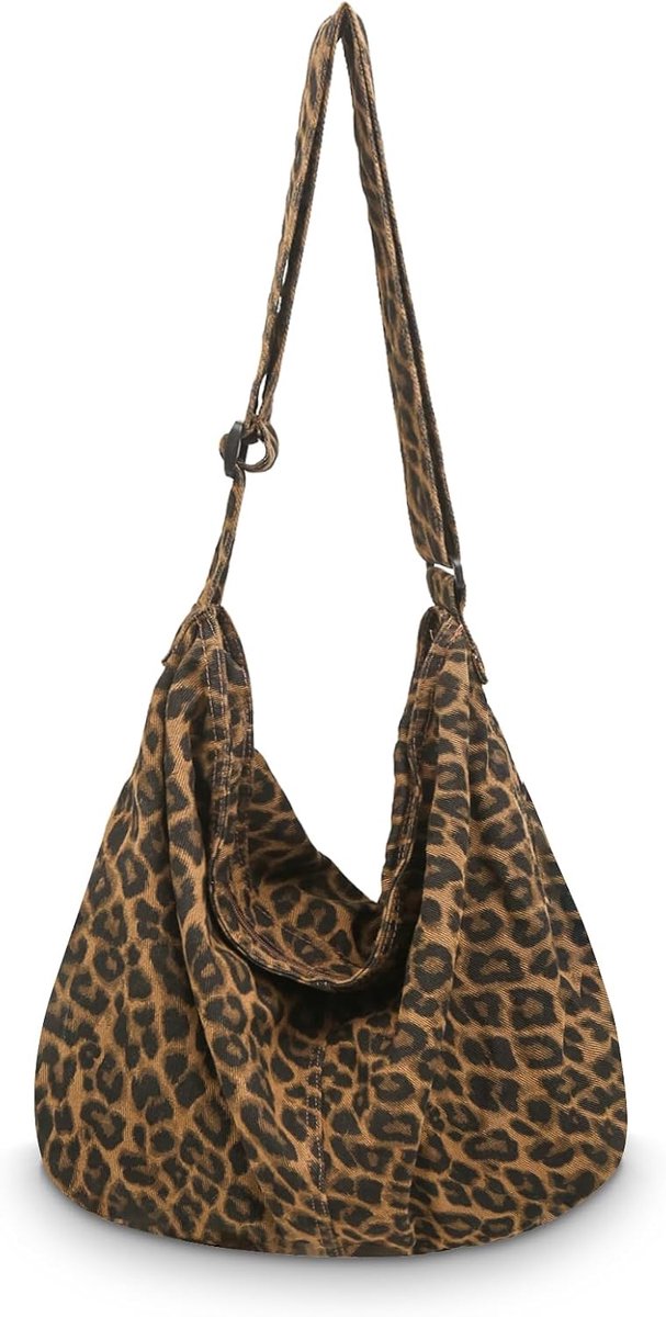 Schoudertas grote maat - Katoenen leopard design - Met rits - Ideaal voor dagelijks gebruik - SnelShoppen