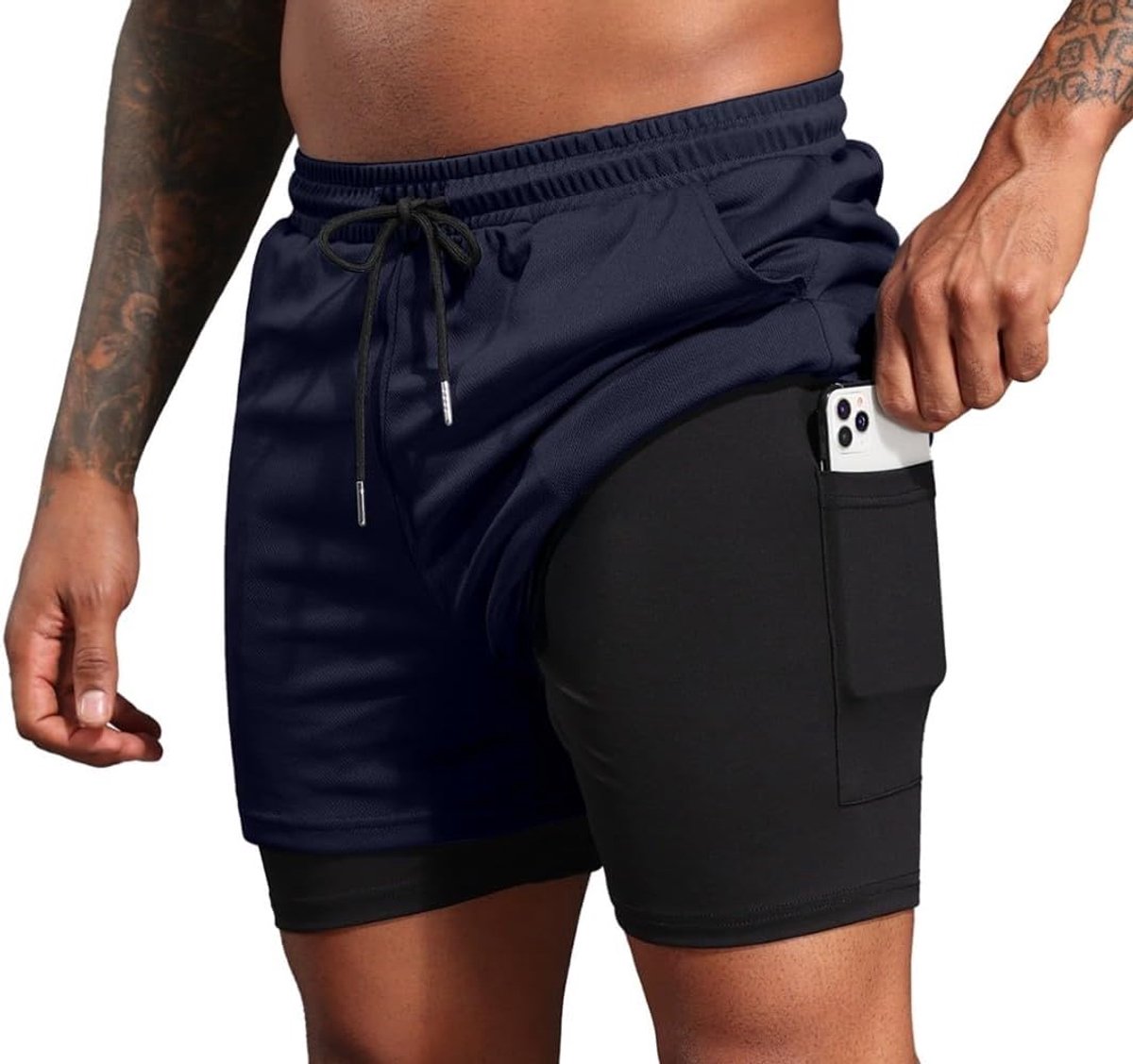 Hardloopshorts heren 2-in-1 - Lichtgewicht met zakken - Elastische taille - Ideaal voor sporttraining - SnelShoppen