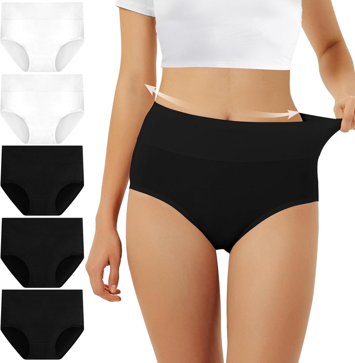 Thijox - Dames Katoenen Slips Met Hoge Taille - 5 Pack Ondergoed - Comfortabele Tagless Nonsensing Slipjes - Ideaal Voor Dagelijks Gebruik